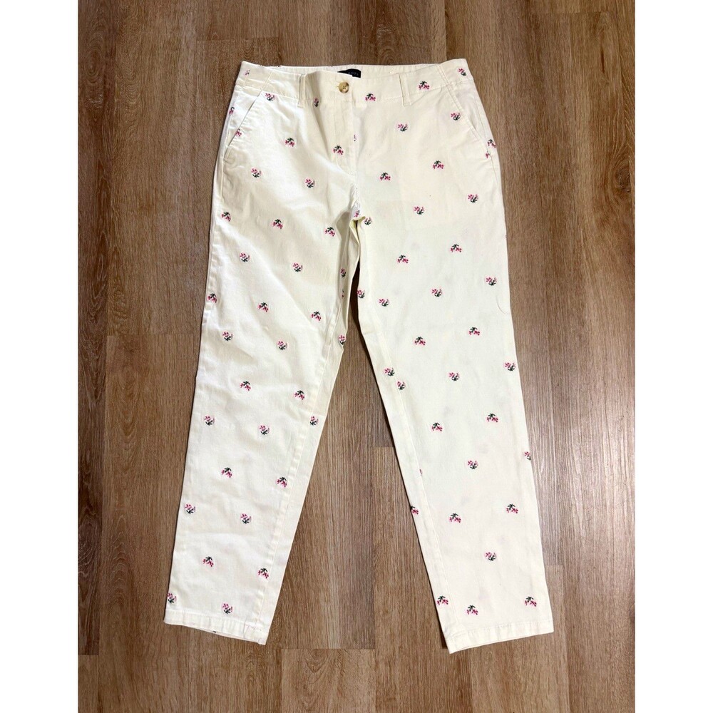 Talbots Women’s Ivory Floral Chino Pants Relaxed Fit Stretch Straight Leg 8